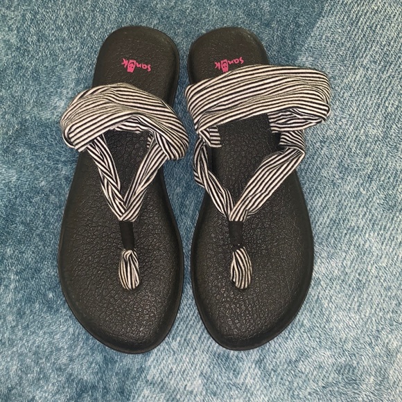 Black & White Striped Sanuk Sandals